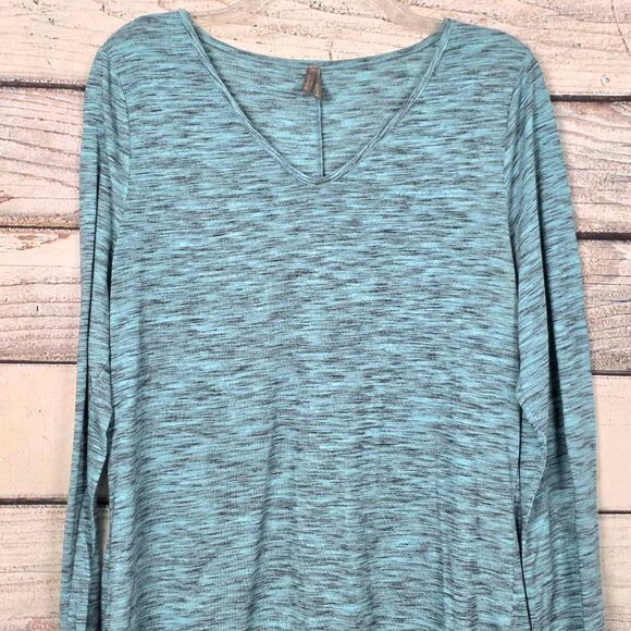 Vanity XL Teal Space Dye V Neck Long Sleeve Tunic - Picture 2 of 8